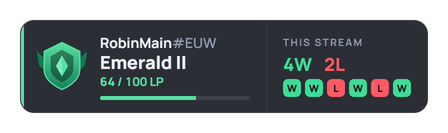 Tile — LoL rank card with LP bar and stream record